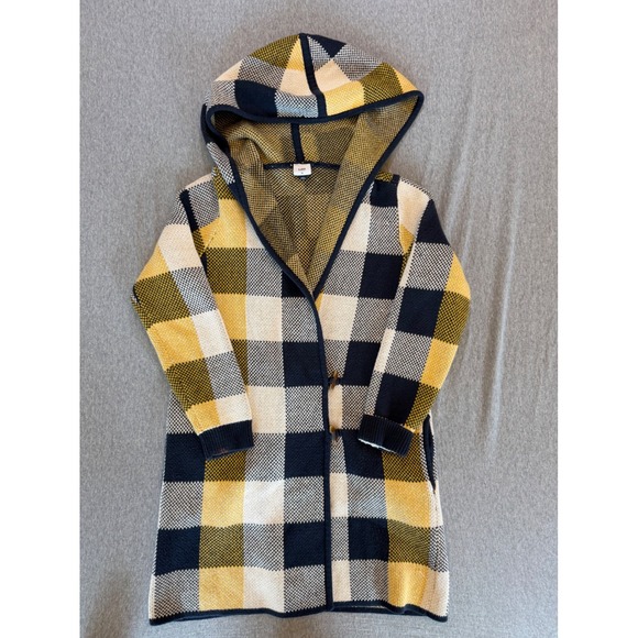 CAbi Sweaters - Cabi Big Sur Hoodie Cardigan Sweater Yellow Navy Buffalo Plaid 4229 Women Medium